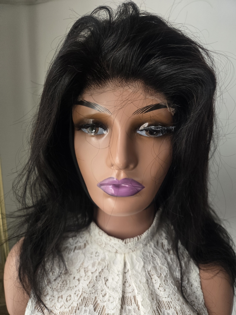 Natural Black Lace Front Wig with Subtle Wave - Unbranded Glue Less Natural Hair